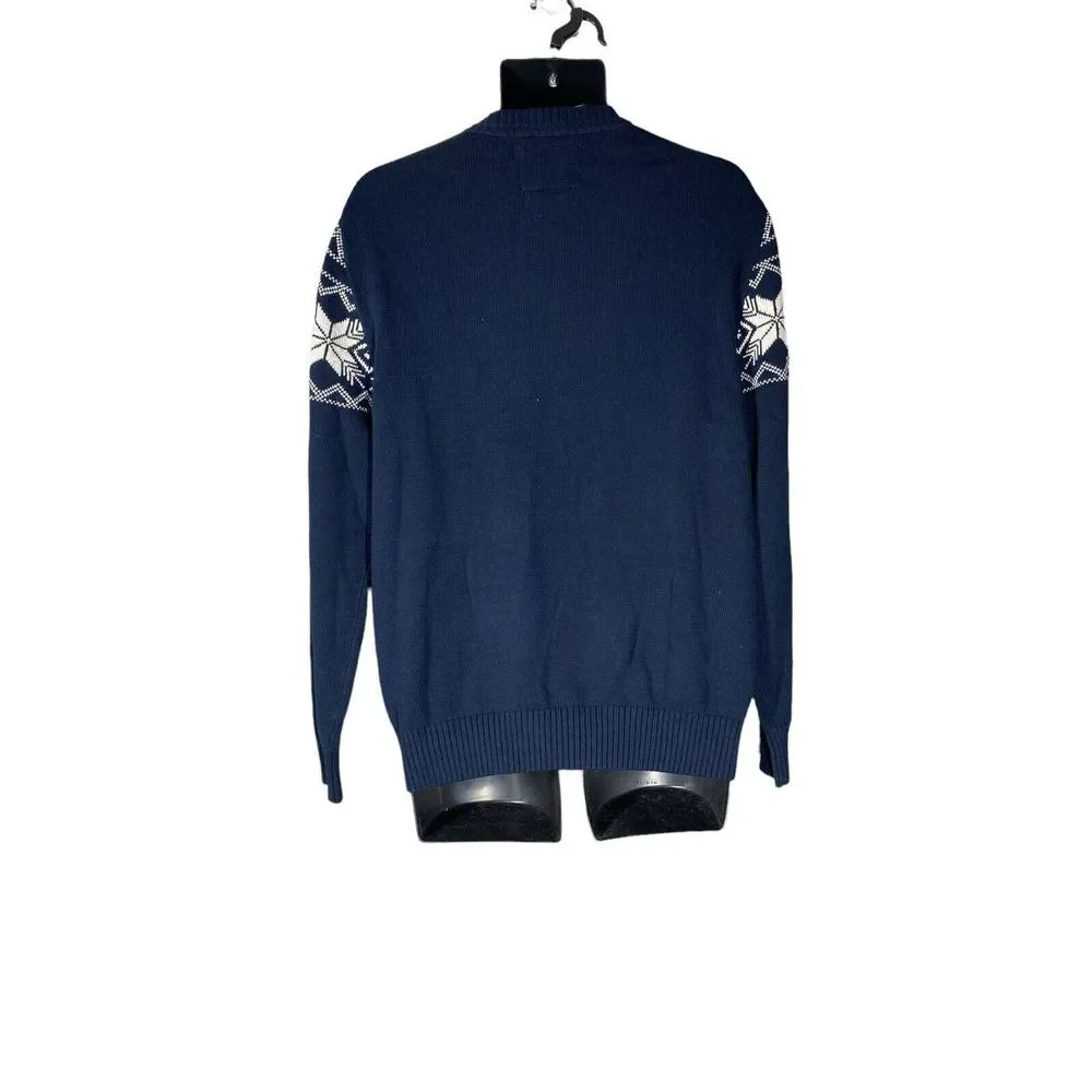 Weatherproof Mens Fair Isle Sweater Navy Fair Isle Crew-neck‎ Sweater Size Large